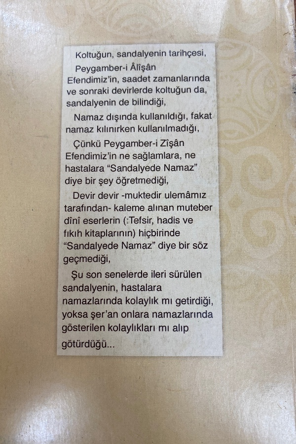 Sandalyede namaz (meselesi)